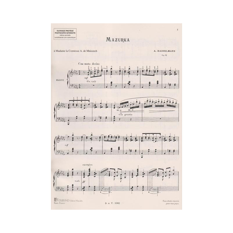 Hasselmans Alphonse - Mazurka op. 31 pour harpe