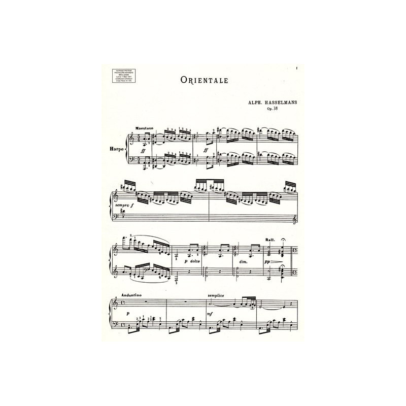 Hasselmans Alphonse - Orientale pour la harpe op.38