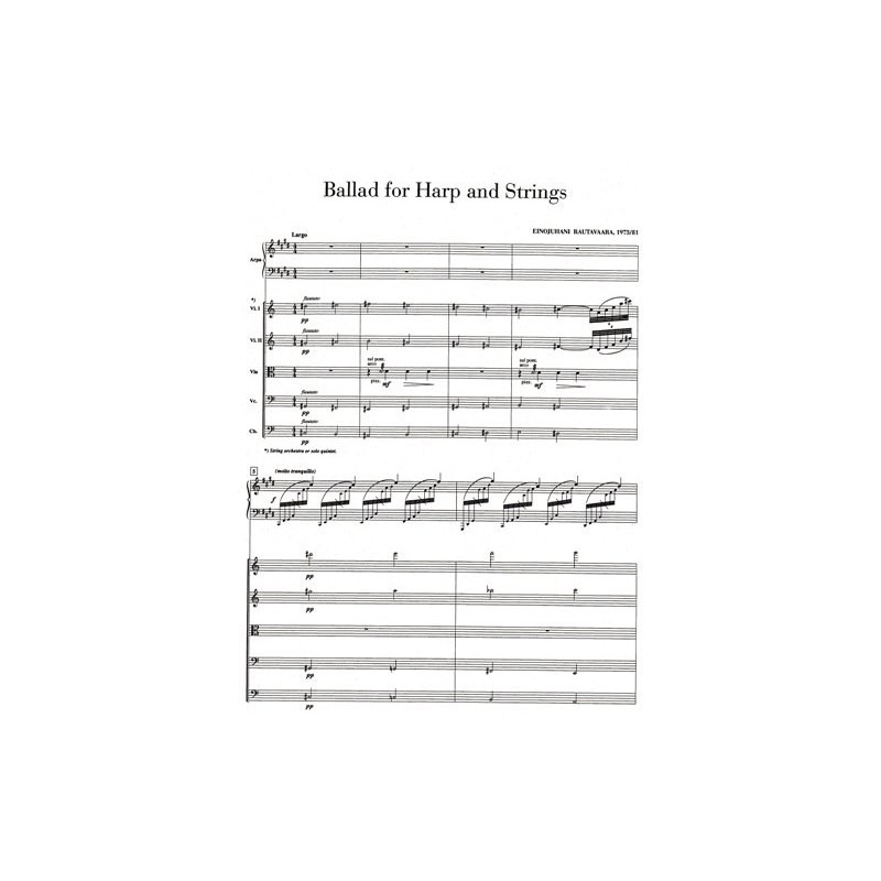 Rautavaara Einojuhani - Ballad for Harp and Strings (Harpe, 2 violons, Alto, violoncelle et contrebasse) Score