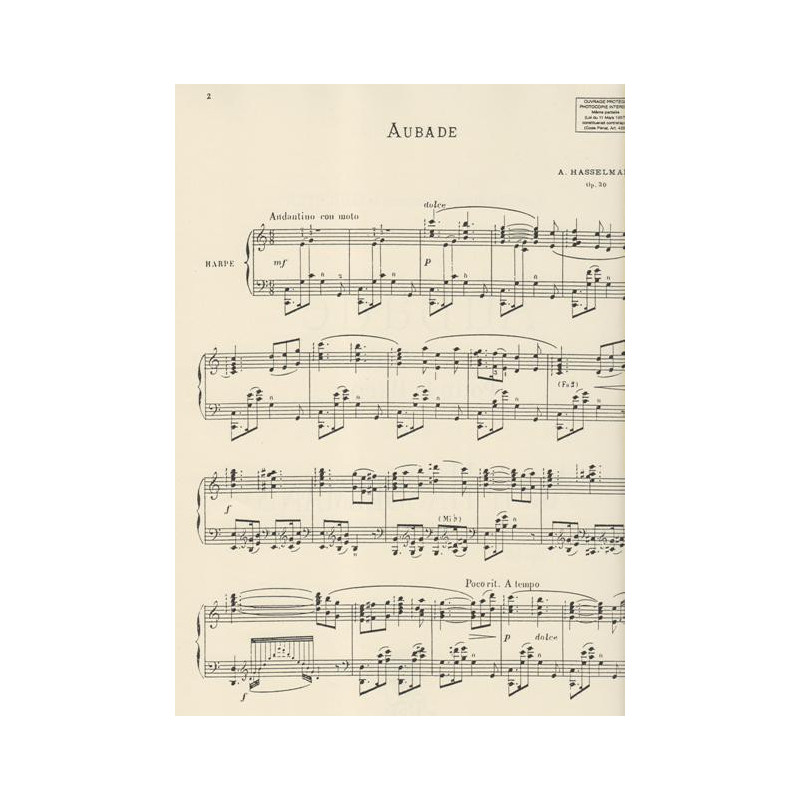 Hasselmans Alphonse - Aubade pour la harpe op.30 (Lyra)